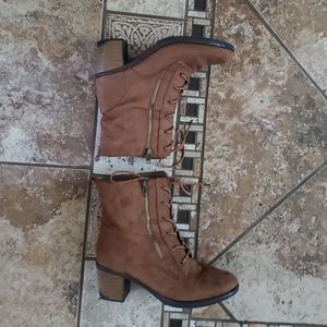 Just Fab Suede Heeled Combat Boots
